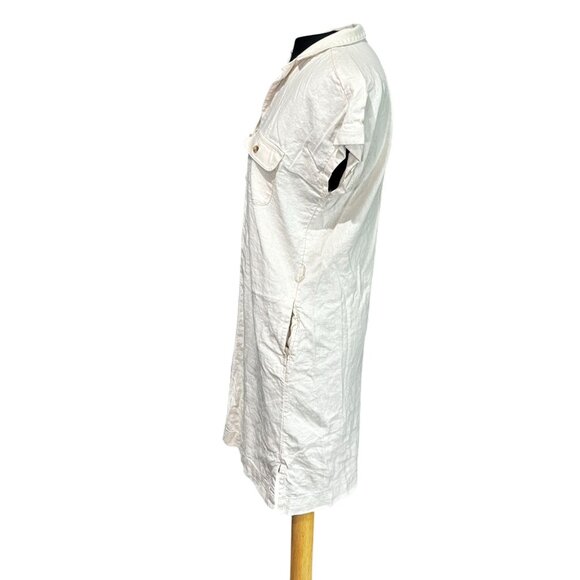 Old Navy Womens Button-Up Linen Blend Shirt Dress S Short Sleeve Off-White - Picture 2 of 10